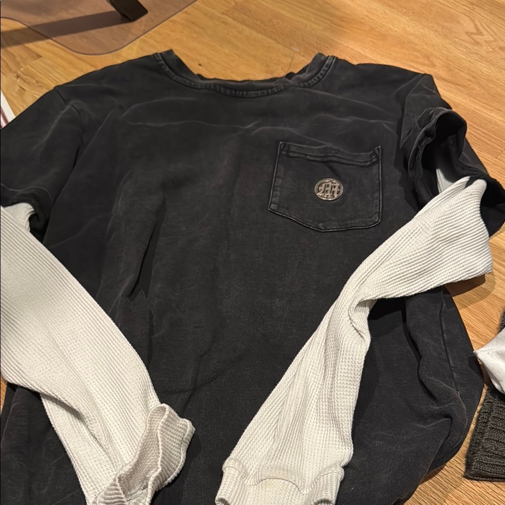 Men's Black Long Sleeve Tee with White Accents